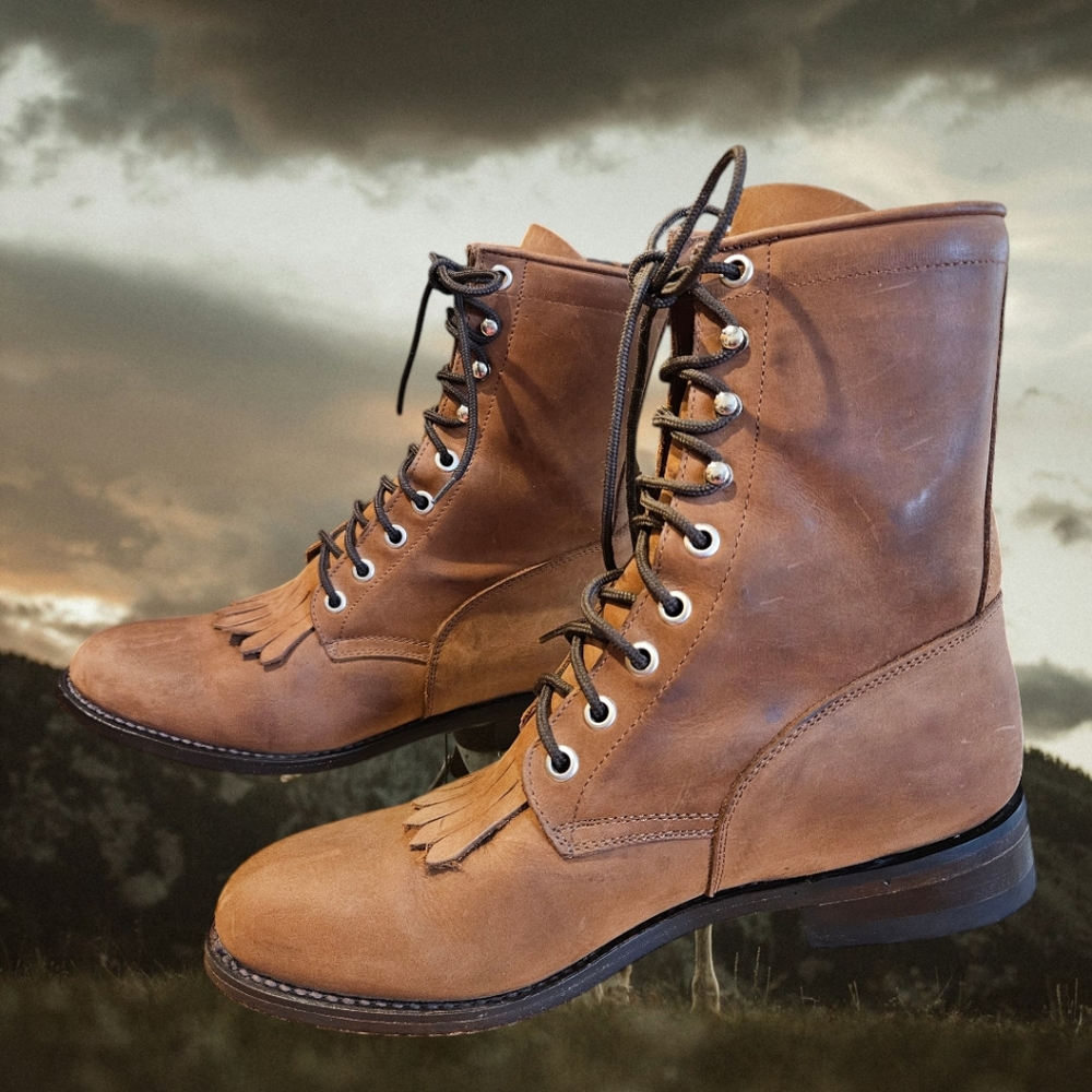 Dan Post Women's Round Toe Lace-Up Ropers, Khaki - Size 7M - Picture 2 of 8